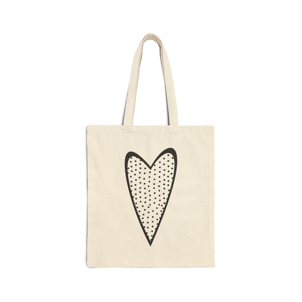 Heart Print Cotton Canvas Tote Bag