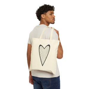 Heart Print Cotton Canvas Tote Bag